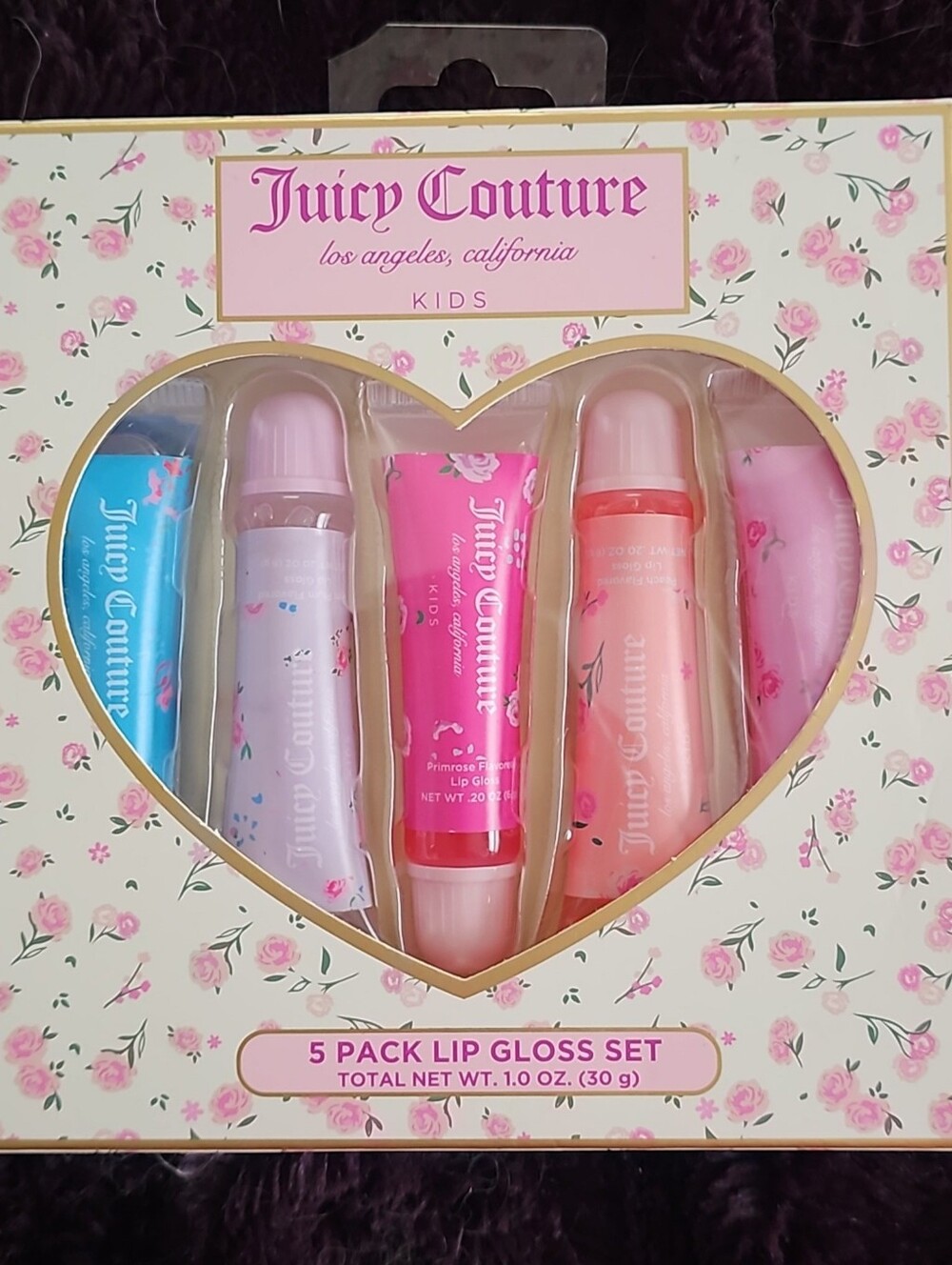 Juicy Couture Kids 5-Pack Lip Gloss Set - Blue, Purple, Pink, Coral, Light Pink